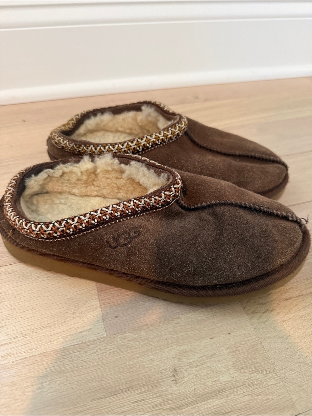 UGG Chocolate Brown Suede Shearling Slip-On Mules